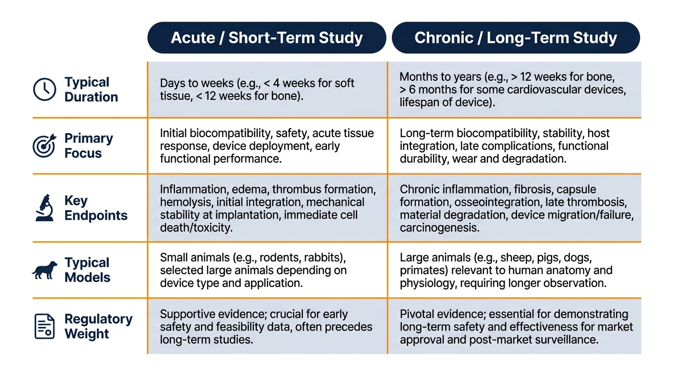 Comparing Acute vs Chronic Implant Study Designs — preclinical timeline