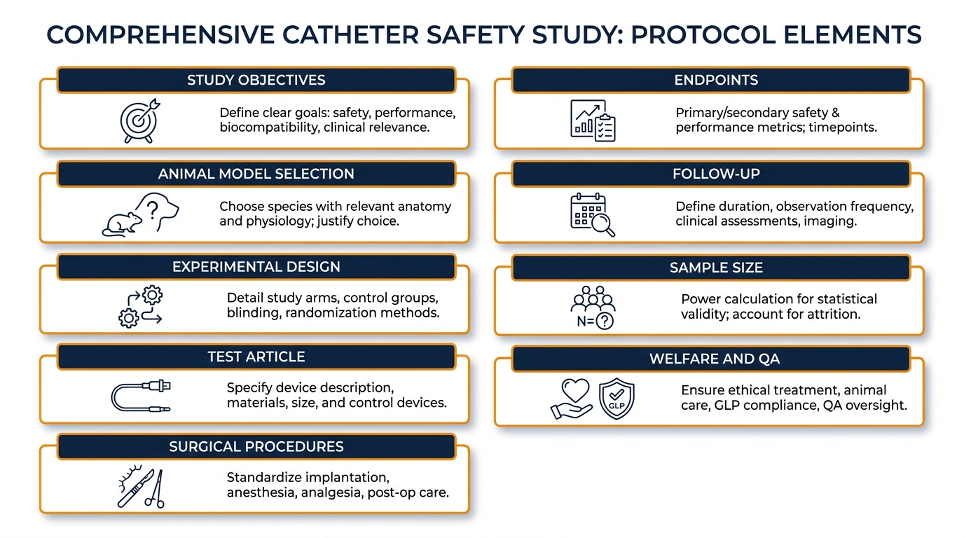 What a comprehensive catheter safety study protocol contains