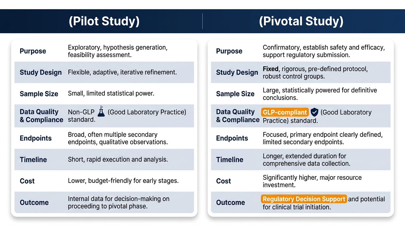 PilotStudyvsPivotalStudyinPreclinicalResearchAComprehensiveGuideforBiotechCompan