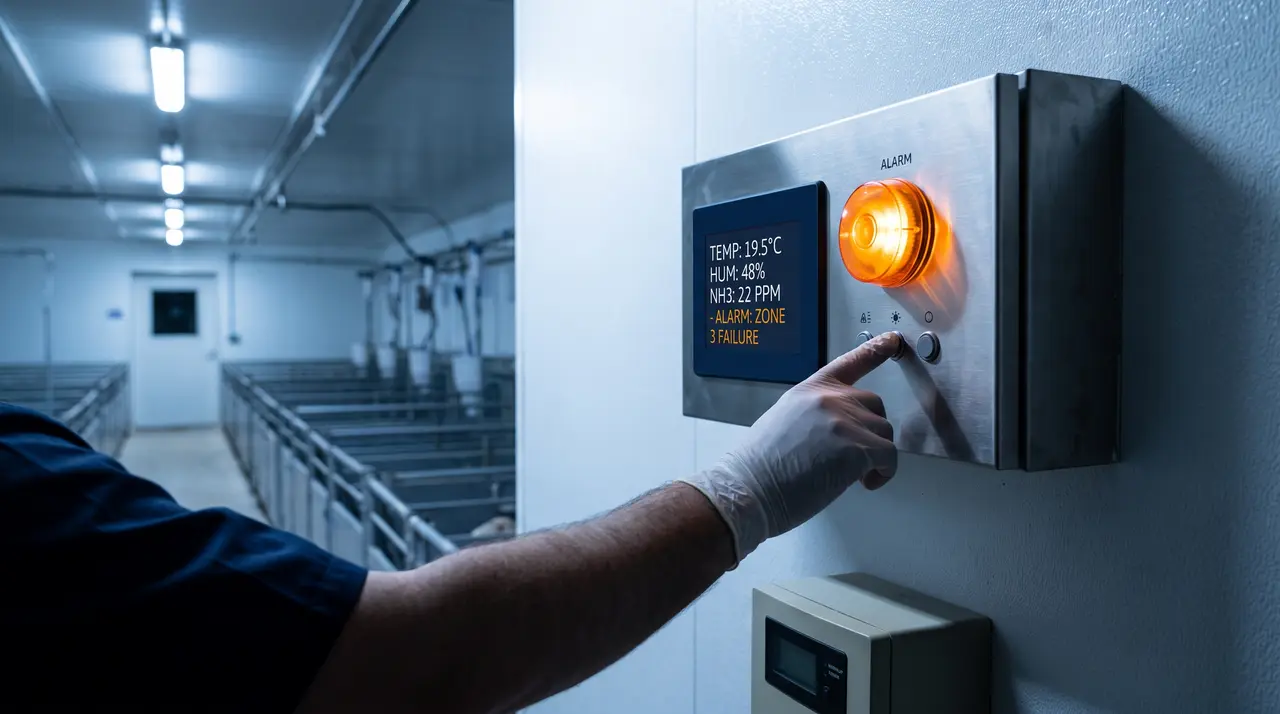 Ventilation system monitoring in a swine research facility at night