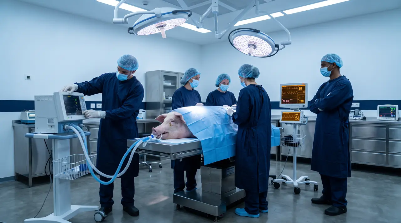 Living pig model in a large animal research facility for in vivo respiratory studies