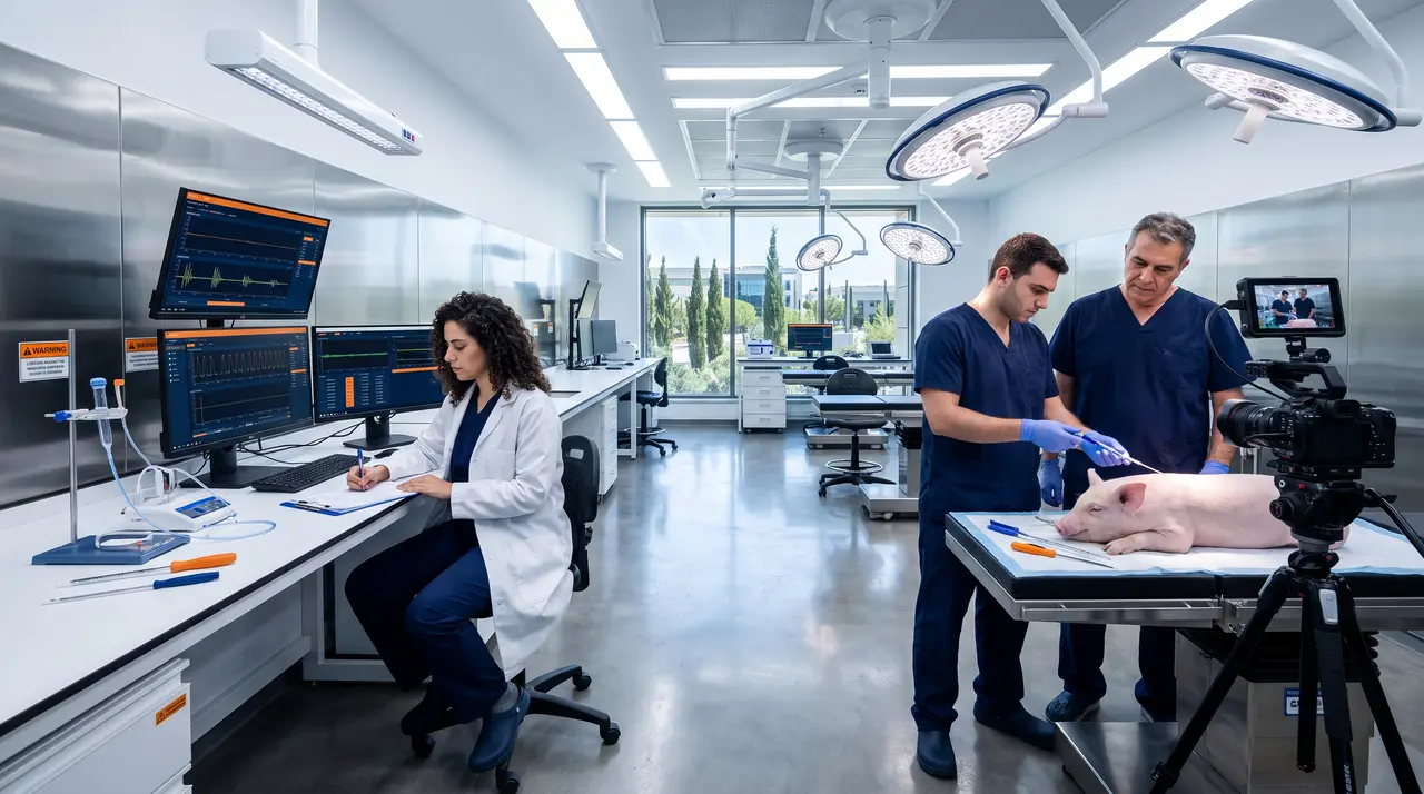 Device testing and surgical training in porcine urological models