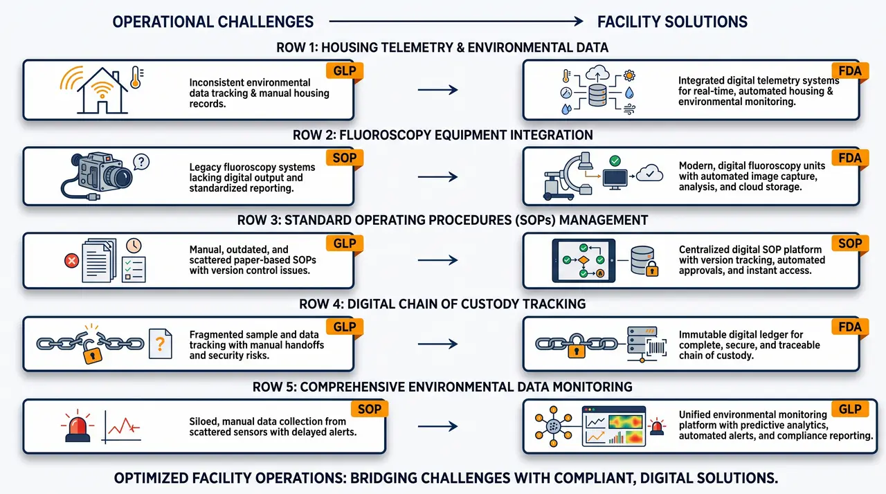 Operational criteria of GLP compliance mapped to regulatory execution in preclinical facilities